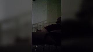 Chubby guy quick cum on beach balcony