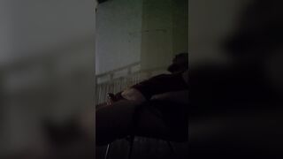 Chubby guy quick cum on beach balcony