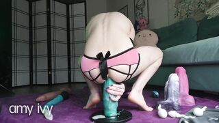 riding my massive dildo, XXXCALIBUR from hankey's toys!