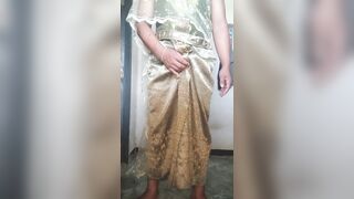 Crossdresser Wear Thai dress and masturbate