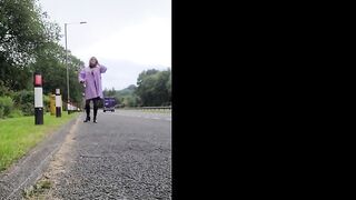 Sissy outdoors on the A56 in Lancashire
