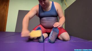 Mature man Gigglemeister wrestled and tickled by chubby bear