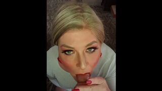 Blonde trans girl gives POV BJ to dildo