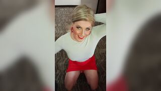 Blonde trans girl gives POV BJ to dildo