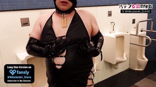 Pig Slave Delight in Wearing Lewdness Outfits. Masturbating in Public Restroom.