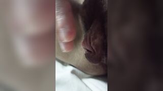 Hairy pussy big clit-cock FTM masturbation with saliva