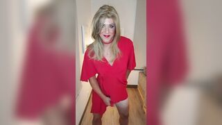 blonde crossdresser dances and plays with herself