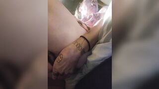 Sissy faggot shemale gets hard from putting in a tampon (faggot)