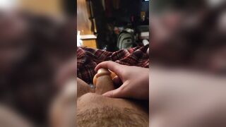 Trans guy uses stroker and dildo on his wet pussy