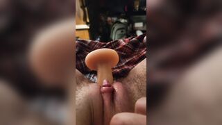 Trans guy uses stroker and dildo on his wet pussy