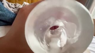 College twink fucks fleshlight using cum as lube