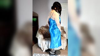 Masked tv slut in sexy blue satin