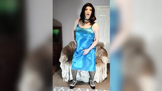 Masked tv slut in sexy blue satin