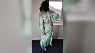 Tv crossdresser in green satin dress