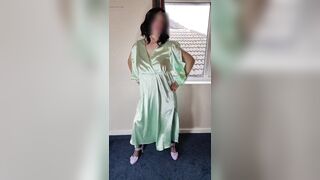 Tv crossdresser in green satin dress