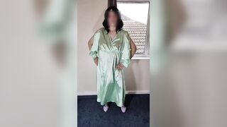 Tv crossdresser in green satin dress