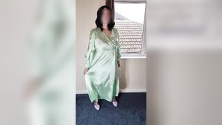 Tv crossdresser in green satin dress