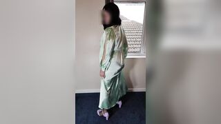 Tv crossdresser in green satin dress