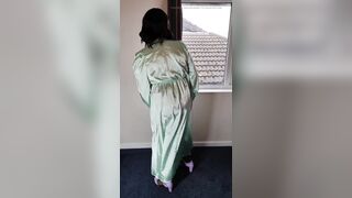 Tv crossdresser in green satin dress