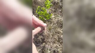 Walking flesh dick and cum naked in the forest