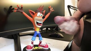 HUGE moaning cumshot on Crash Bandicoot figure and monitor!