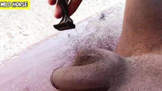 Desi boy shaving his big cock and balls in outdoor