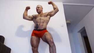 The powerful hairy bodybuilder does a striptease, poses, dances and shows a hairy hole in the ass, vol. 2