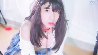 Asian Trans Slave Deepthroat and Anal in chastity