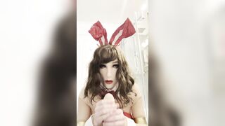 Cute Bunny girl surprised and happy to Stroke a big dildo