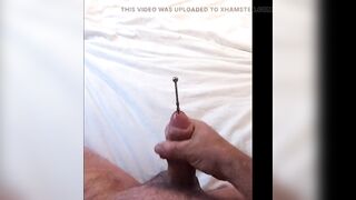 Extreme urethral sounding + cum. Hard oiled cock. After cum I push with every drop back in cock with a sound.