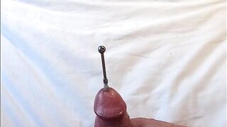 Extreme urethral sounding + cum. Hard oiled cock. After cum I push with every drop back in cock with a sound.