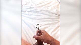 Extreme urethral sounding + cum. Hard oiled cock. After cum I push with every drop back in cock with a sound.