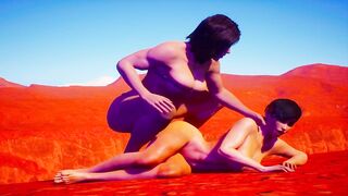 Futanari hot handjob and sex in the mountains