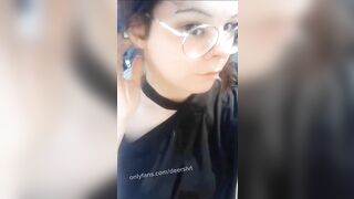 Cute trans girl fucks herself and masturbates in car