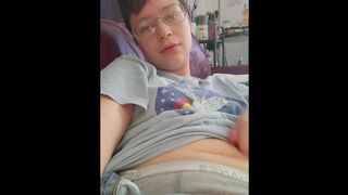 Trans guy home alone and bored plays with hims pussy