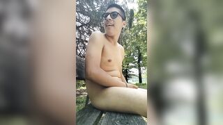 the hippopotamus Alessandro Rivera naked in the spotlight in a public park