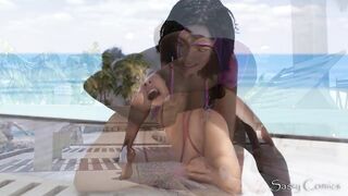 Big Dick Ebony FUTA Fuck Horny Milf at Beach Trip