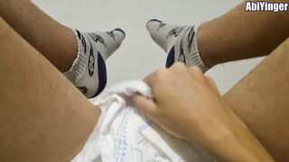 ABDL Diaper Boy Cumming In His Diaper While Using Sport Socks