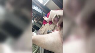 Furry fella jacking with a dildo