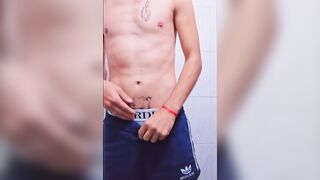 Sexy tattoed skinny latin jock strips on camera dancing reggaeton and jerks off in front of camera X