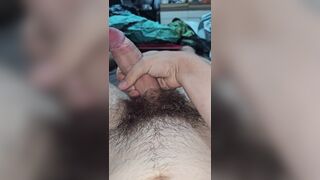 I cum my thick hairy cock