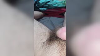 I cum my thick hairy cock