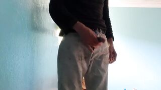 Sucking hot cock out of his pants