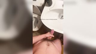 Big hairy dick jerking off in bathroom and cum on the mirror