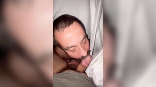 Sucking on chubby bears husbands cock taking what is mine