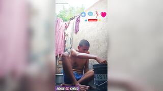 Indian boy bathing nude in public bathroom