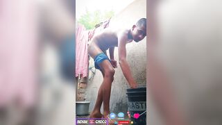 Indian boy bathing nude in public bathroom