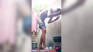 Indian boy bathing nude in public bathroom