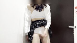 [Crossdressing] Japanese masturbation with a lot of ejaculation in a cute uniform ????