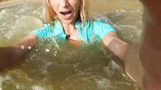 Alexa Cosmic transgirl swimming in the sea first time in teal combi dress